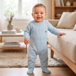 Macacão longo em tricot Trançado Azul - Mini & Co.