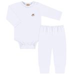 Body longo c/ Calça em malha térmica UV FPS +50 Branco - Up Baby
