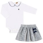 Body longo c/ Saia em malha tweed Azul - Up Baby