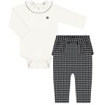Body longo c/ Calça em suedine Xadrez Preto - Up Baby