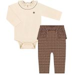 Body longo c/ Calça em suedine Xadrez Bege - Up Baby