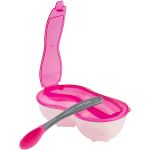 Prato com Divisórias e Colher de Silicone Rosa (6m+) - Clingo