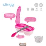 Prato com Divisórias e Colher de Silicone Rosa (6m+) - Clingo