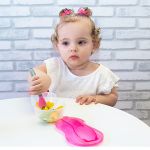 Prato com Divisórias e Colher de Silicone Rosa (6m+) - Clingo