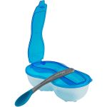 Prato com Divisórias e Colher de Silicone Azul (6m+) - Clingo
