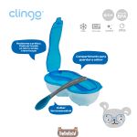 Prato com Divisórias e Colher de Silicone Azul (6m+) - Clingo