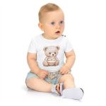 Body curto c/ Short em cotton Teddy Branco - Milon