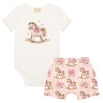 Body curto c/ Short em cotton Cavalinho Rosa - Milon