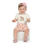 Body curto c/ Short em cotton Cavalinho Rosa - Milon
