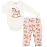 Body longo c/ Calça em cotton Cavalinho Rosa - Milon