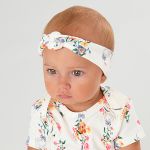 Faixa de Cabelo Laço & Nózinho em suedine Flores Off White - Up Baby