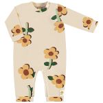 Macacão longo em malha peluciada Flor Bege - Up Baby