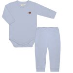 Body longo c/ Calça (Mijão) em algodão egípcio Azul - Mini & Co.