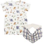 Macacão curto c/ Babador Bandana em algodão egípcio Dinos - Mini & Co.