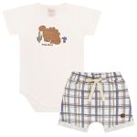 Body curto c/ Short em algodão egípcio Dinos Xadrez - Mini & Co