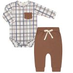 Body longo c/ Calça em suedine Dinos Xadrez - Mini & Co.