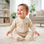 Macacão longo c/ zíper em algodão egípcio Amarelo Creme - Mini & Co.
