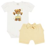Body curto c/ Short em algodão egípcio Ursa Copa Brasil - Mini & Co.