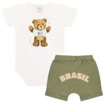 Body curto c/ Short em algodão egípcio Urso Copa Brasil - Mini & Co