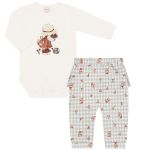 Body longo c/ Calça (Mijão) em algodão egípcio Camponesa Xadrez - Mini & Co.