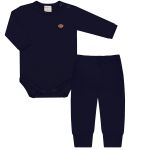 Body longo c/ Calça (Mijão) em algodão egípcio Marinho - Mini & Co.
