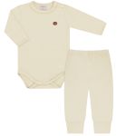 Body longo c/ Calça (Mijão) em algodão egípcio Amarelo Creme - Mini & Co.