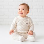 Macacão longo em tricot Ponto Losango Off White - Mini & Co.