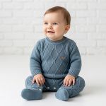 Macacão longo em tricot Ponto Losango Azul Jeans - Mini & Co.
