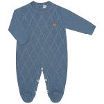 Macacão longo em tricot Ponto Losango Azul Jeans - Mini & Co.
