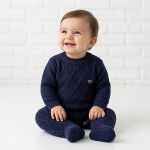 Macacão longo em tricot Ponto Losango Marinho - Mini & Co.