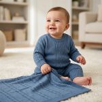 Manta em tricot Trançado Azul Jeans - Mini & Co.