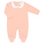 Macacão longo c/ golinha em tricot Flores & Coração Rosé - Mini & Co.