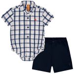 Body Camisa c/ Bermuda em sarja Xadrez Marinho - Up Baby