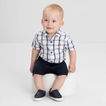 Body Camisa c/ Bermuda em sarja Xadrez Marinho - Up Baby