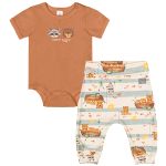 Body curto c/ Calça (Mijão) em suedine Bear Family - Up Baby