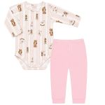 Body longo c/ Calça (Mijão) em algodão egípcio Vintage Toys Rosa - Mini & Co.
