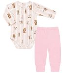 Body longo c/ Calça (Mijão) em algodão egípcio Vintage Toys Rosa - Mini & Co.