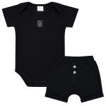 Body curto c/ Short em algodão egípcio Safari Preto - Mini & Co