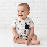 Macacão curto em algodão egípcio Pinguim Navy - Mini & Co.