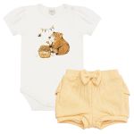 Body curto c/ Short em algodão egípcio Capivara Girls - Mini & Co.
