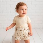 Macacão curto em tricot e algodão egípcio Capivara Girls - Mini & Co.