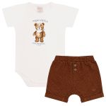 Body curto c/ Short em algodão egípcio e piquet Vintage Toys Azul - Mini & Co