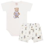 Body curto c/ Short em algodão egípcio Urso Tenista - Mini & Co