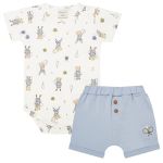 Body curto c/ Short em algodão egípcio Urso Tenista Azul - Mini & Co