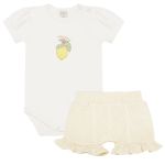 Body curto c/ Cobre Fraldas em algodão egípcio e tricot Limão Siciliano - Mini & Co.