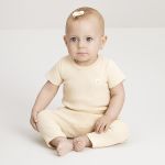Body curto c/ Calça em ribana canelada Bege - Up Baby