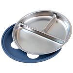 Pratinho em Inox e Silicone com Divisórias e Ventosa Azul (6m+) - Buba
