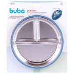Pratinho em Inox e Silicone com Divisórias e Ventosa Azul (6m+) - Buba