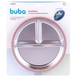 Pratinho em Inox e Silicone com Divisórias e Ventosa Rosa (6m+) - Buba