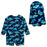 Macacão Beach e Boné c/ proteção UV FPS +50 Tubarões - Tip Top